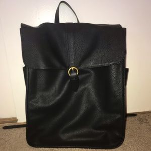 Black faux leather backpack